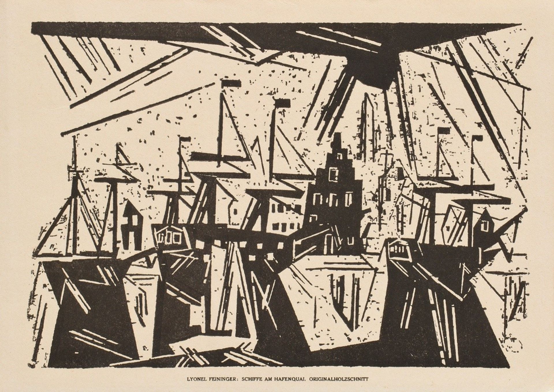 Feininger, Lyonel (1871-1956) "Ships at the harbour quay" 1918, woodcut, b. titl./inscr., SM 20x27,