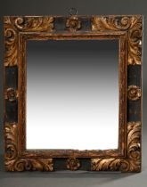 Spiegel mit geschnitztem Rahmen im Barock Stil, schwarz-gold gefasst, 71x63cm