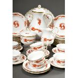 34 Pieces Meissen tea service "Red Dragon" with gold decoration, 1st half 20th c., consisting of: 1