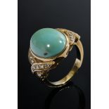 Gelbgold 750 Türkis Cabochon Ring mit verschlungenen Brillantleisten (zus. ca. 0.24ct/SI/CR), 7,5g,