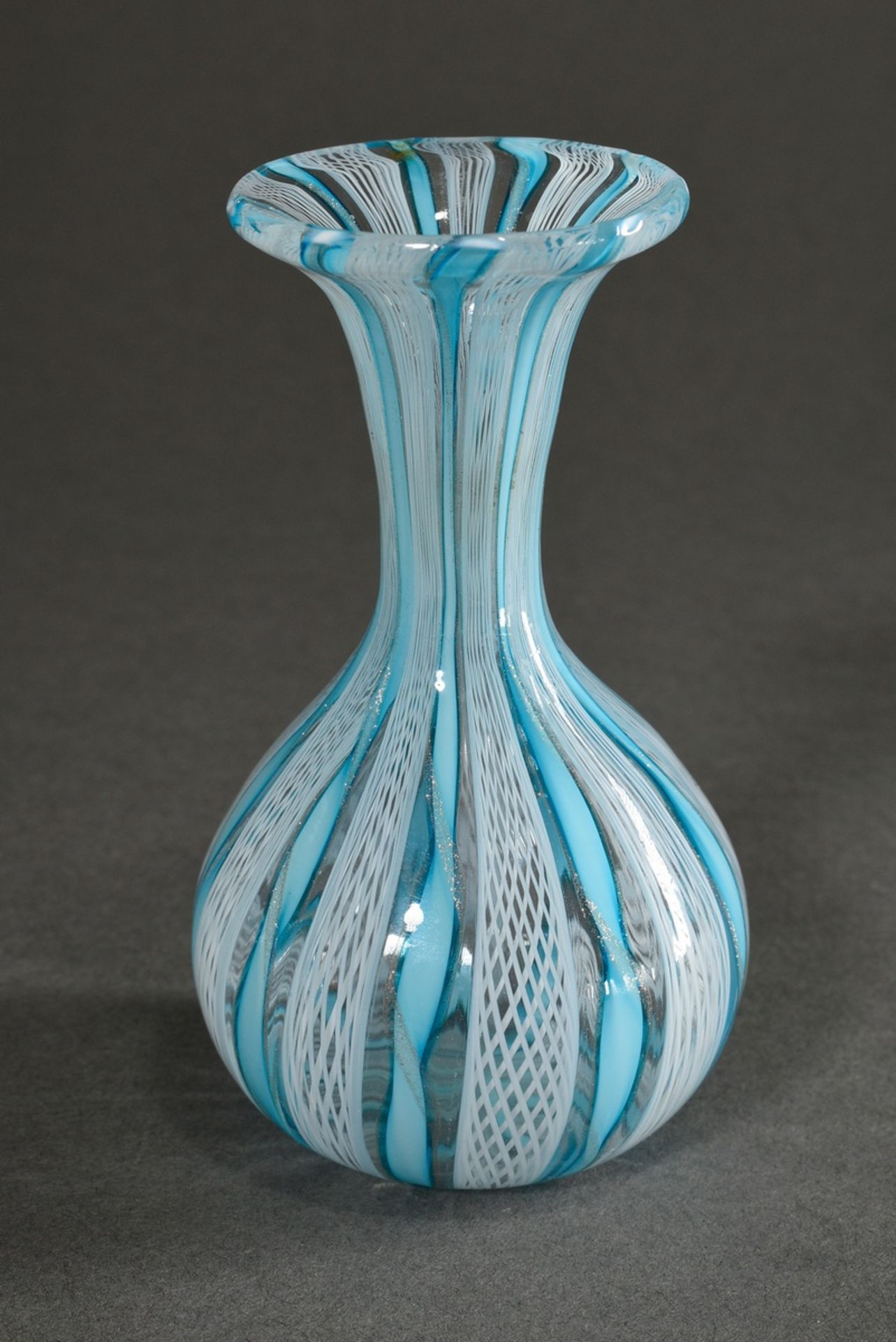 2 various small glass vases in baluster and fazzoletto form with fused white Zanfirico rods, blue a - Image 2 of 4