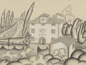 Leissler, Arnold (1939-2014) "Landhaus in Fiesole" 1976/77, Bleistift/Silberstift auf Karton, weiß