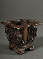 Small four-pass Chinese incense burner "Koro" with figural reliefs of Daoist saints in foliage dres