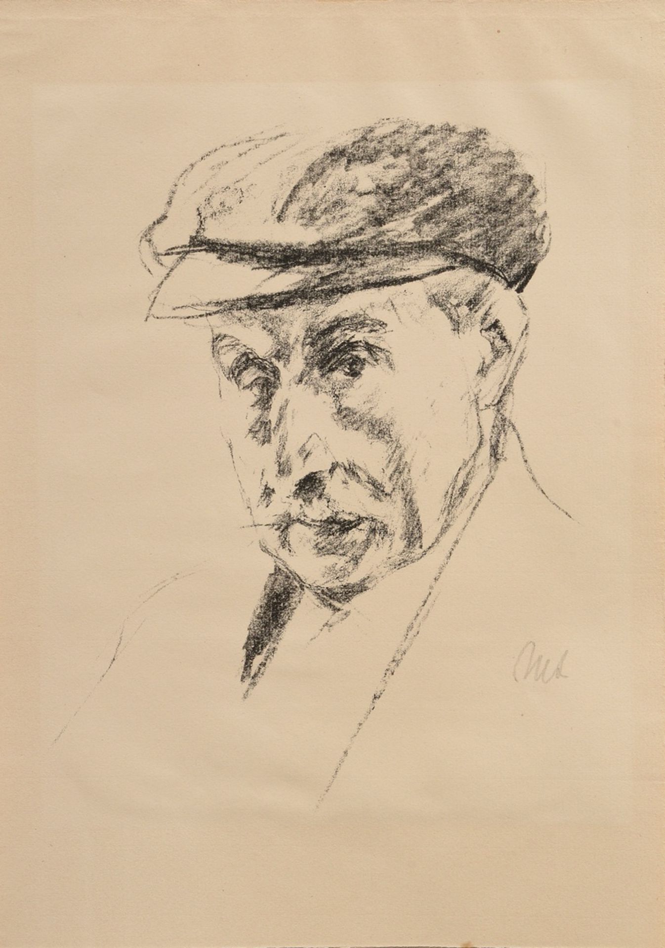Liebermann, Max (1847-1935) "Self-Portrait with Peaked Cap", lithograph, monogr. b.r., from: "XII. 