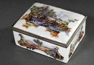 Rectangular Meissen tabatiere with fine rocaille relief on all sides and polychrome painting "Hunti