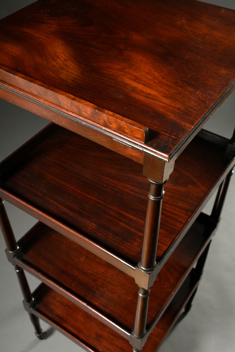Decorative mahogany etagere on turned columns with castors and 4 shelves as well as an openable boo - Image 3 of 4