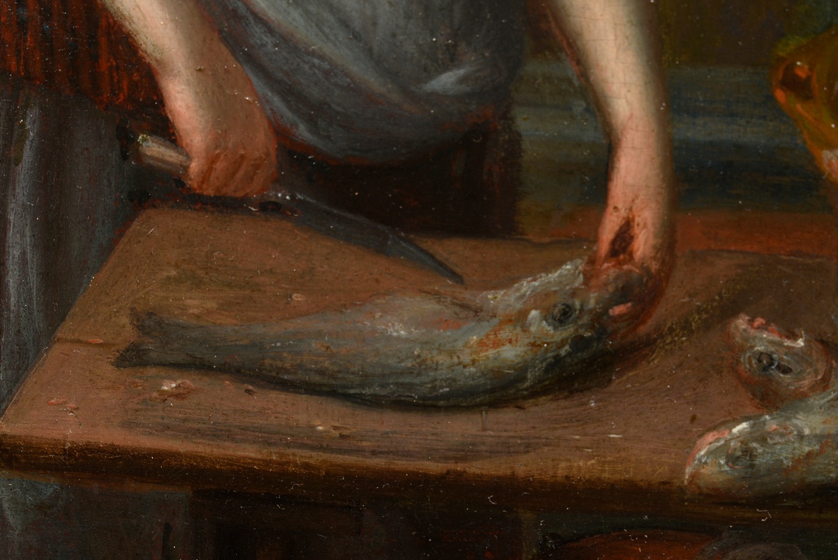 Mieris, Willem van (1662-1747) zugeschr. "Fischhändlerin", Öl/Holz, verso bez. u.a. "Cert= Dr. M.J. - Bild 4 aus 8
