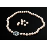 Cultured pearl necklace (36g, l. 38.5cm, Ø 7.5mm and 8 extra pearls) on Nittel clasp with interchan