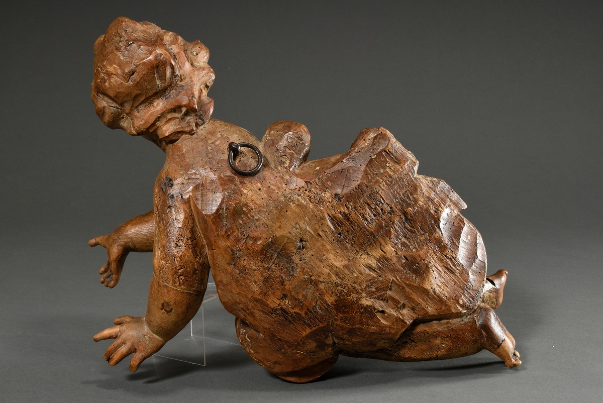 Baroque putto, limewood, h. 53cm, old wormholes, supplemented - Image 6 of 12