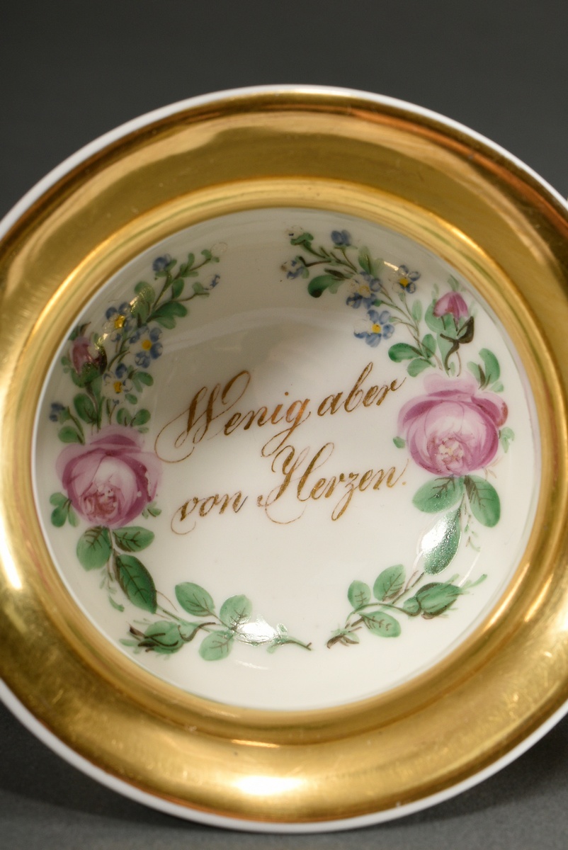 Biedermeier friendship cup/saucer with saying in the mirror "Wenig aber von Herzen" and flower pain - Image 4 of 5