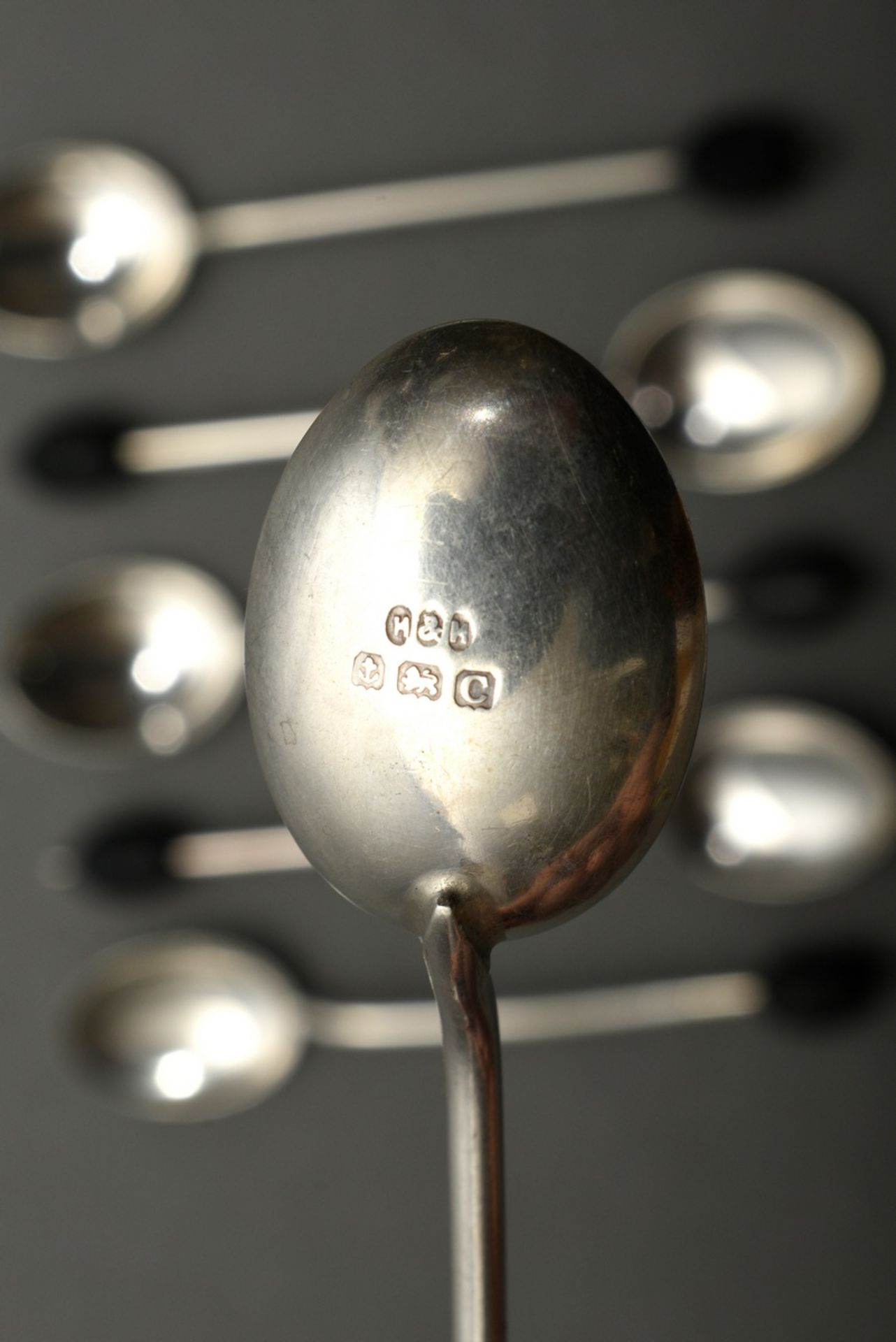 6 Midcentury demitasse spoons with sculpted wooden coffee beans on the handle, MM: Hukin & Heath, B - Image 3 of 3