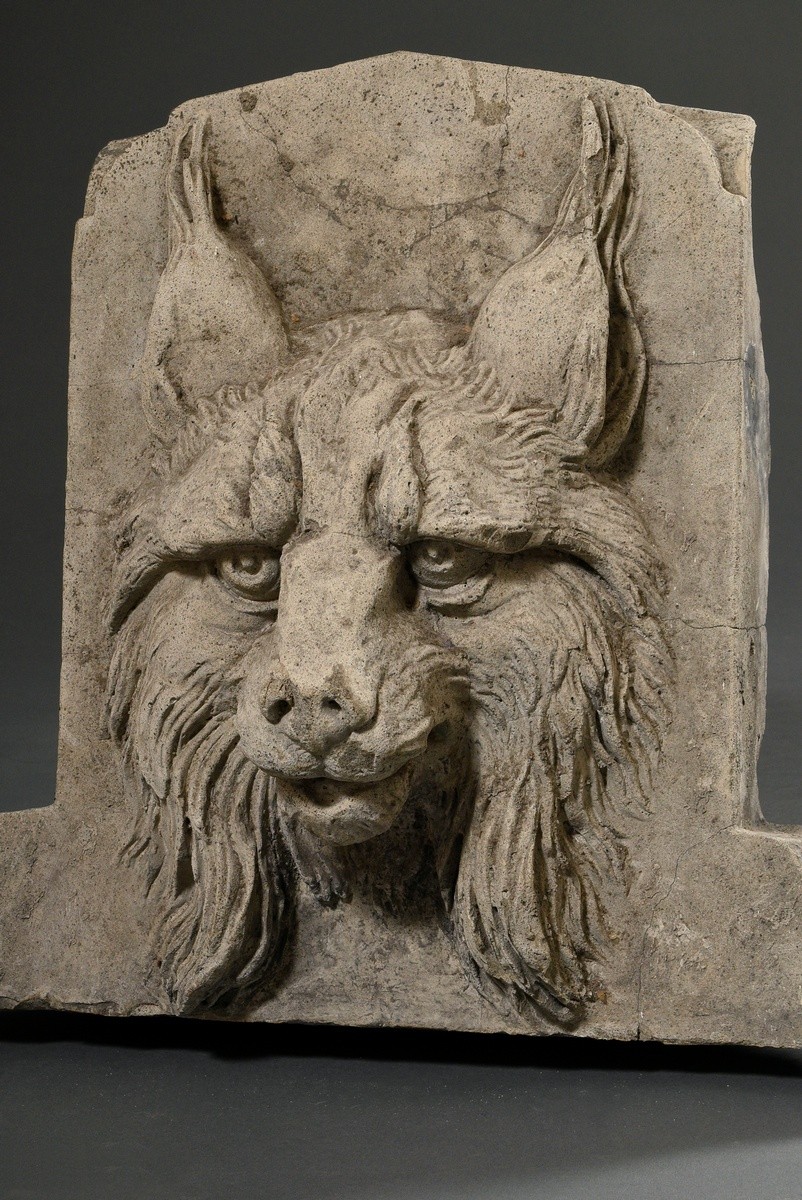 Architectural sculpture of archway or window arch with semi-plasticised lynx head, approx. 1890, ca - Image 2 of 3