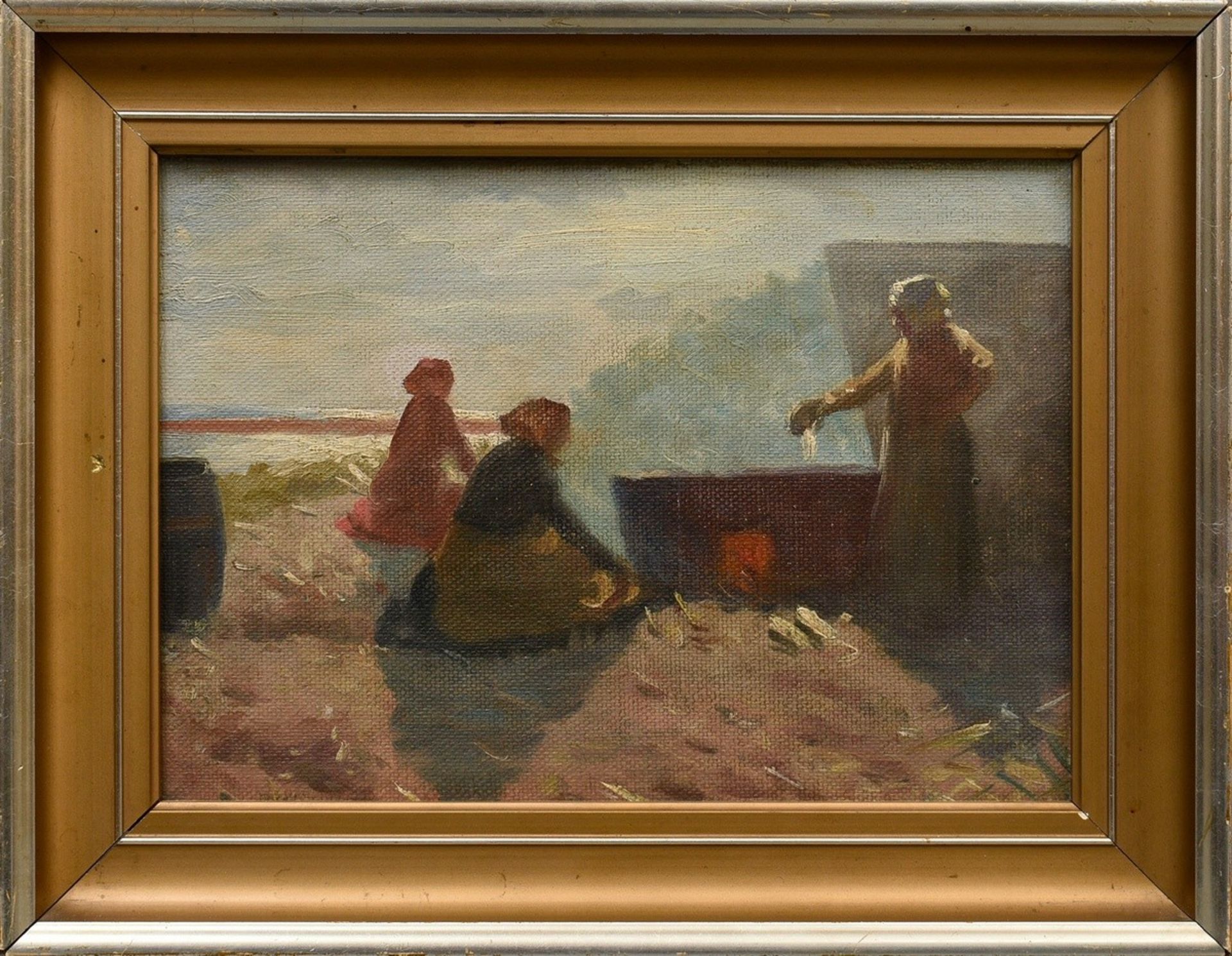 Tuxen, Laurits (1853-1927) attr. "Cooking with wood at Harboøre" (Trenkogning af Harboøre), oil/can - Image 2 of 5
