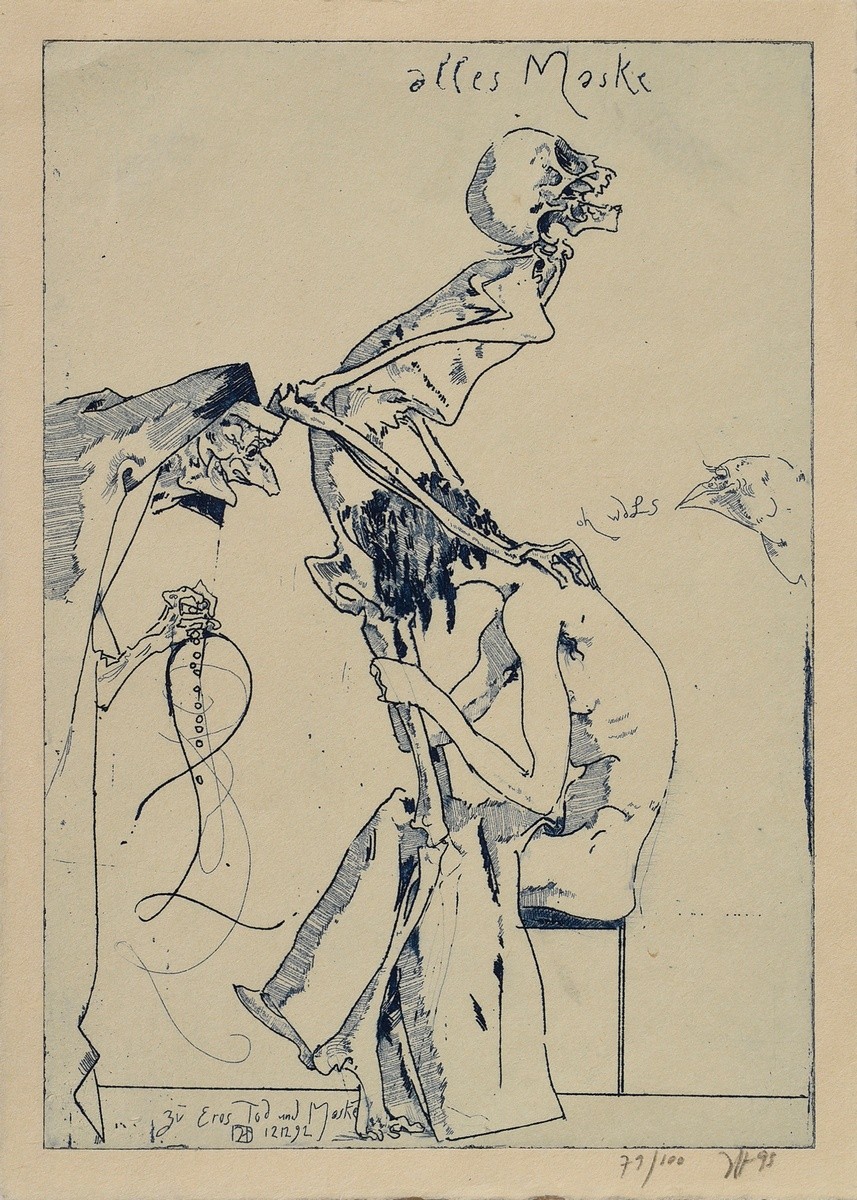 Janssen, Horst (1929-1995) ‘Alles Maske - zu Eros Tod und Maske’ 1992/93, etching, 79/100, sign./da - Image 2 of 4