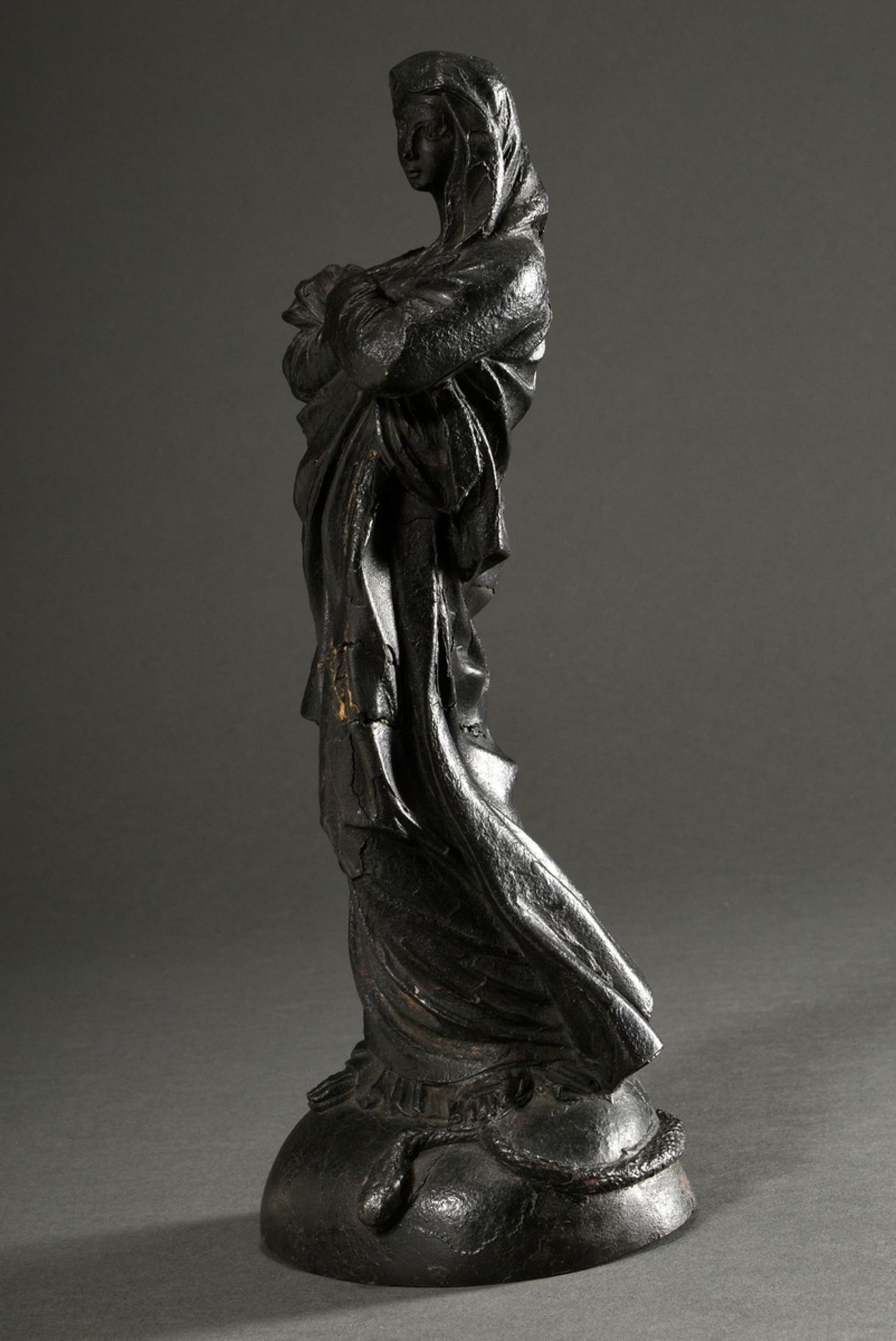 Metallguss "Maria Immaculata" im niederländischen Stil des 17.Jh., H. 31cm, diverse Beschädigungen - Bild 4 aus 11