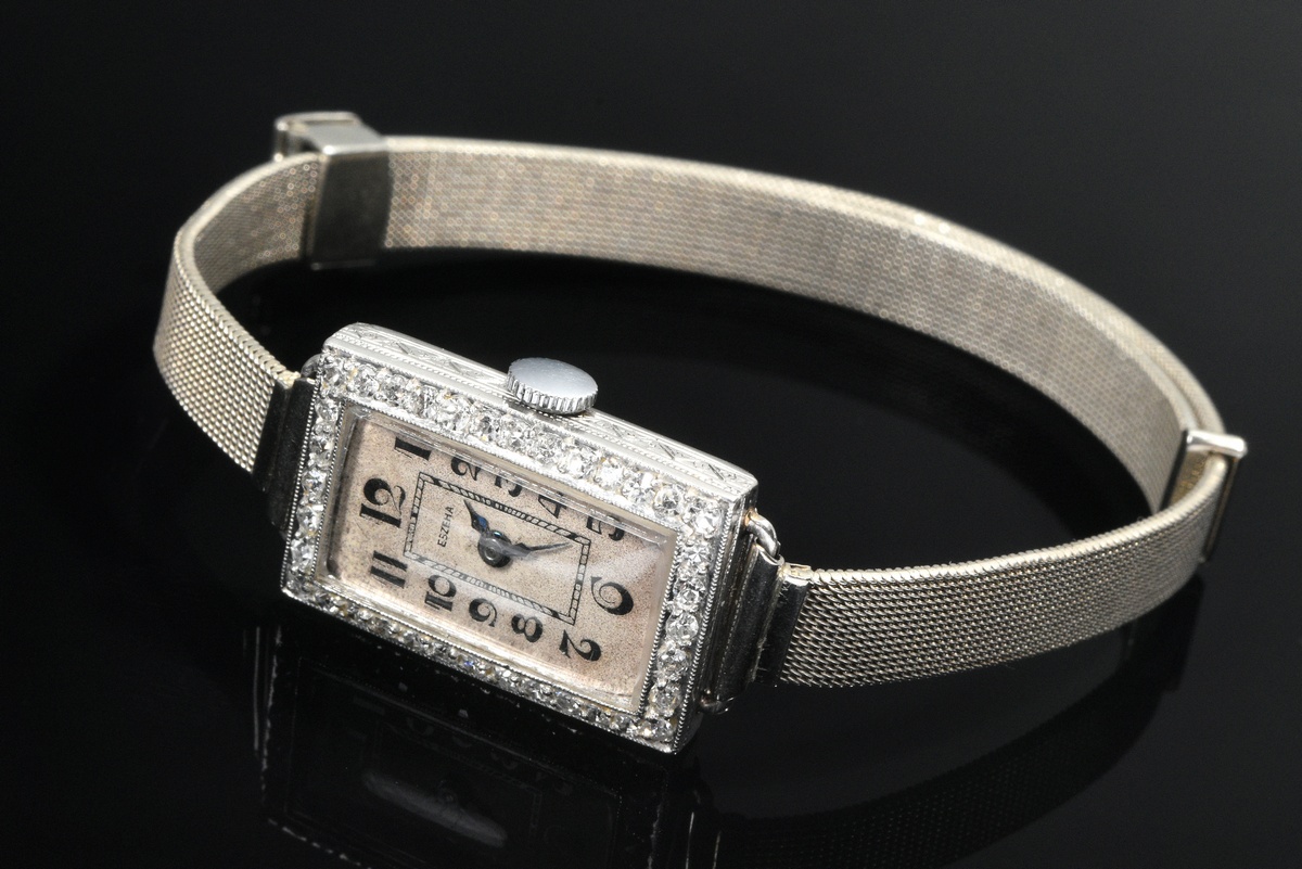 White gold 585 Eszeha evening watch with diamond octagonal bezel (approx. 0.50ct/SI/W) approx. rect