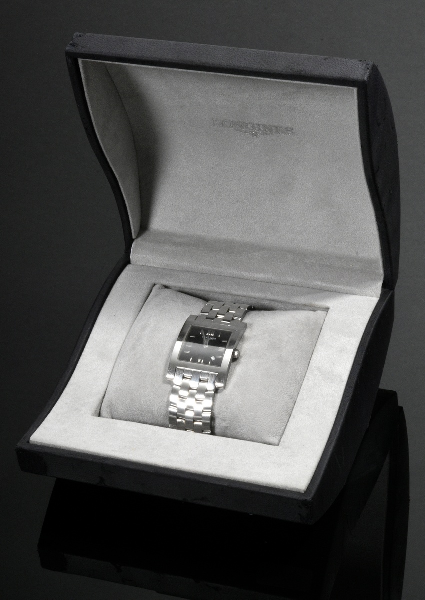 Stainless steel wristwatch Longines Dolce Vita, quartz movement, black dial with Roman numerals, da - Image 8 of 8