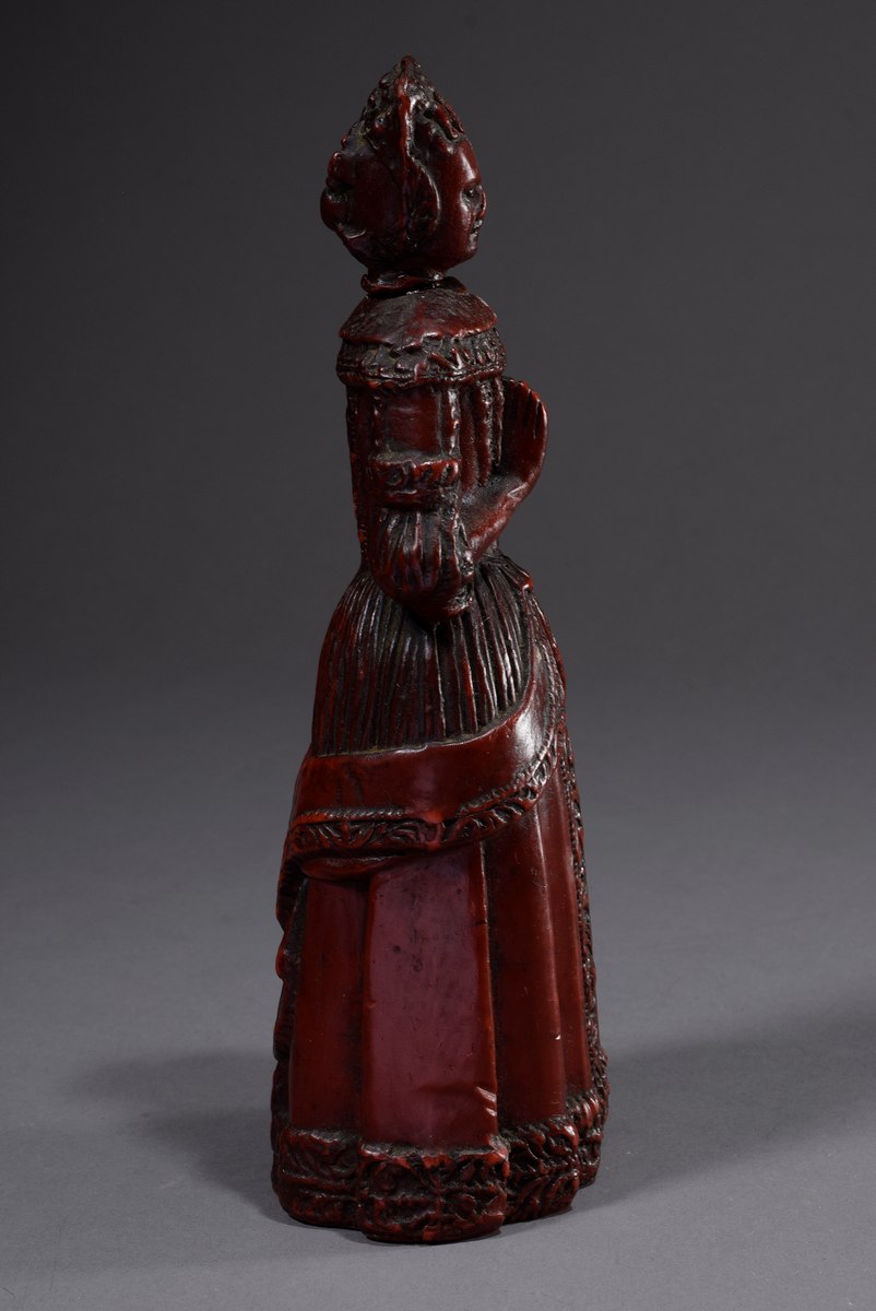 Votive figure "Pious Foundress", wax dyed red, hollow casting, South German 17th century, h. 25cm,  - Image 3 of 5