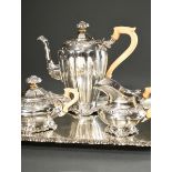 4 Piece coffee service with sculptural floral rim and ivory handles, MZ: Bruckmann & Söhne, silver