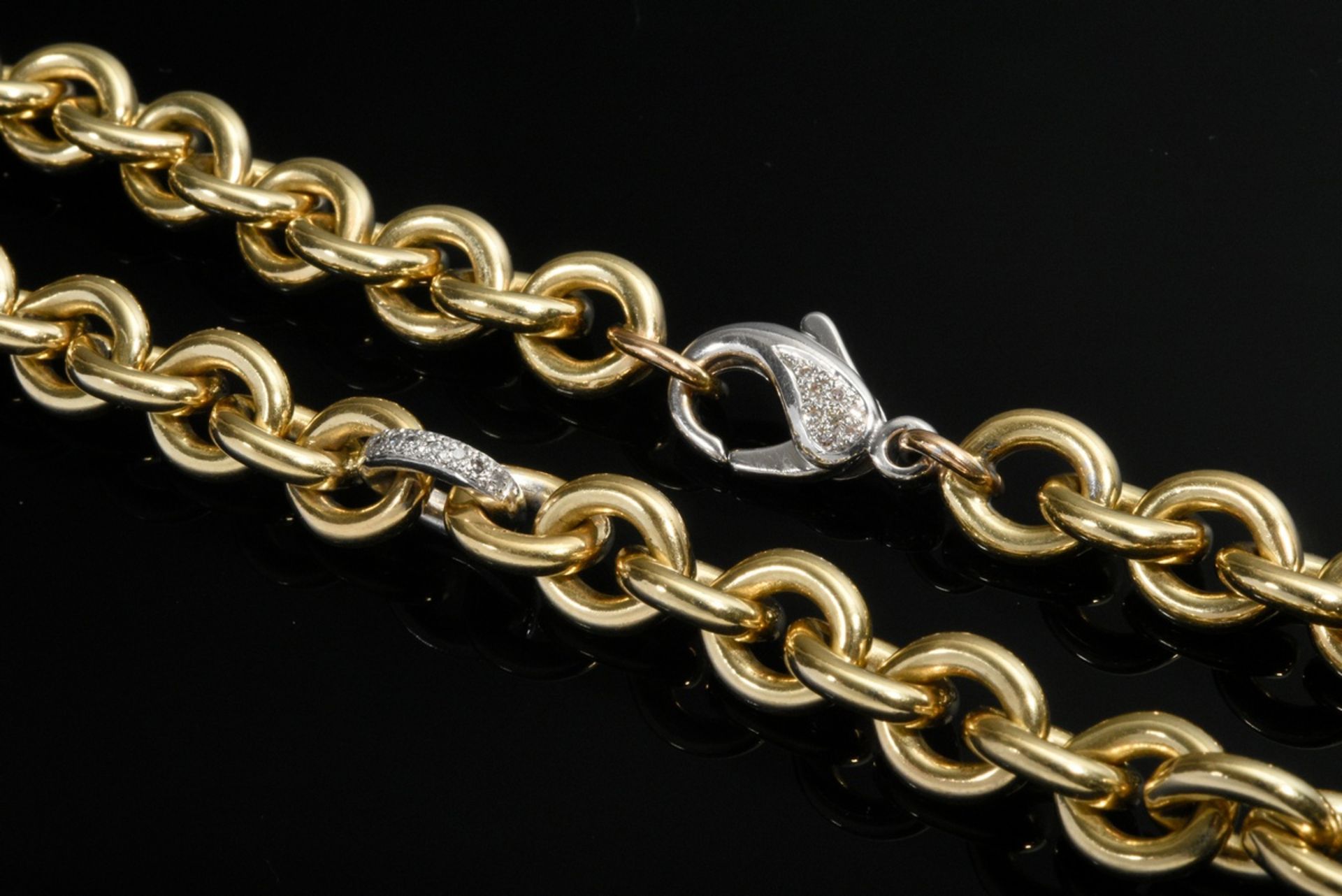 Heavy yellow gold 750 pea chain with white gold 750 intermediate element and lobster clasp in octag - Image 2 of 2