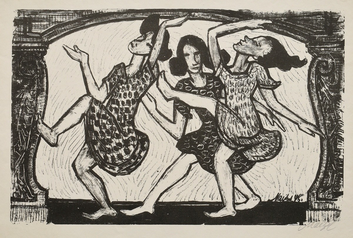 Maetzel, Emil (1877-1955) 'Three Dancing Women' 1948, lithograph, sign. lower right, sign./dat. low