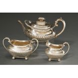 3 Pieces English tea set on ball feet with fluted walls, vegetal details on handle and spout and co