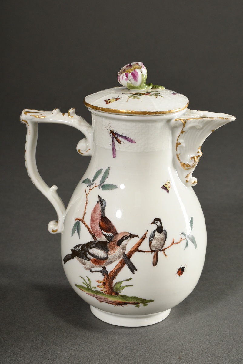 21 Pieces Meissen service with polychrome "Bird and Insects" painting on Ozier relief, c. 1750, con - Image 22 of 27