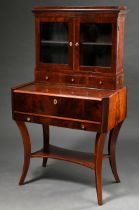 An unusual writing furniture with a showcase attachment and pull-out writing drawer and shelf betwe