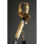 Prussian lion head sabre for the navy, bright damascus blade, maker's mark "W.K.&C." and two marks,