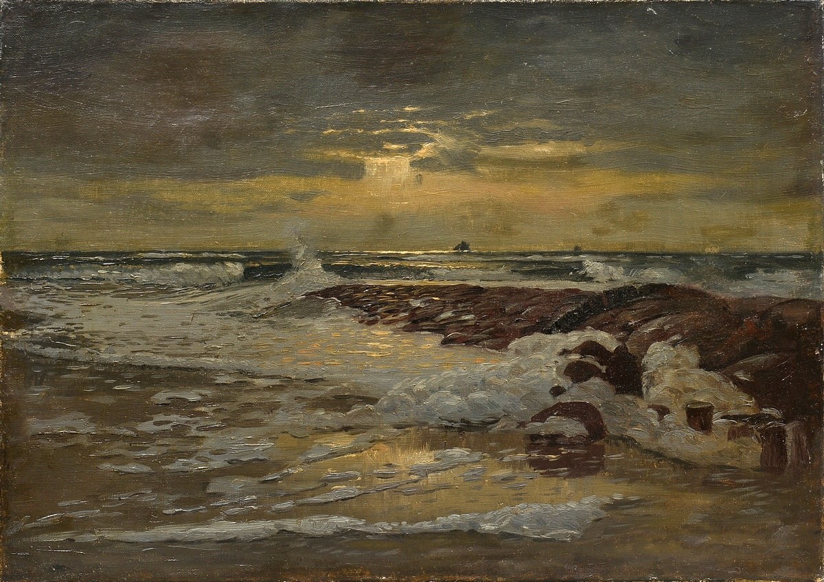 Dücker, Eugen Gustav (1841-1916) "Wave breaker" 1875, oil/canvas, verso sign./dat., verso on stretc