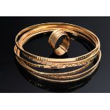 8 Various pieces of oriental yellow gold 750 jewelry: 7 bracelets with different patterns (Ø 6.8cm,