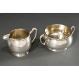 2-piece squat sugar and cream set with beaded rim and drawn handles, silver 800, 188g, h. 5.3/6.3cm