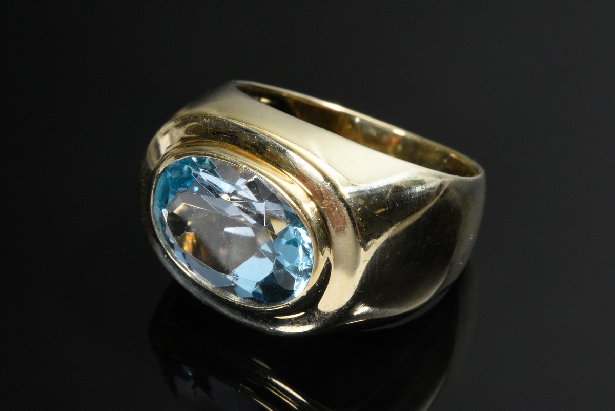 Modern yellow gold 585 band ring with oval topaz (13x8.9mm), 8.97g, size 52.5 - Image 2 of 4