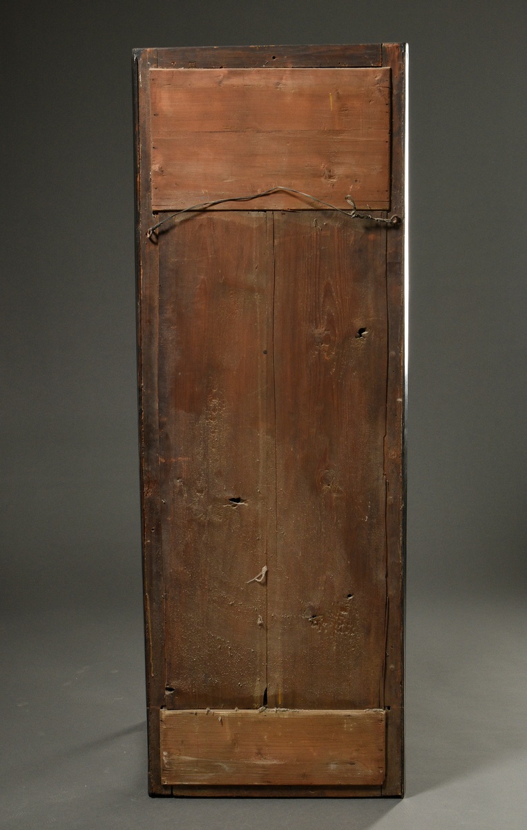 Large cherrywood console mirror with ebonised mouldings and panels, pediment with gilded relief "Tw - Image 6 of 6