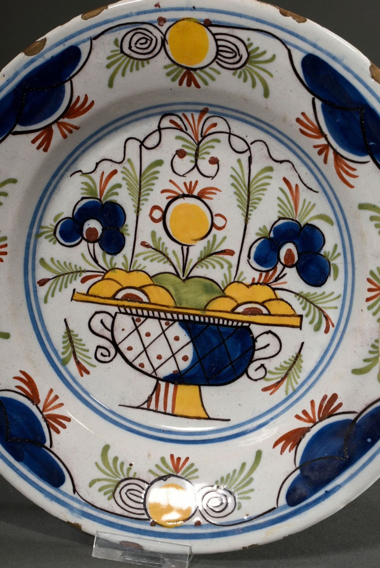 3 Kleine holländische Fayence Teller mit polychromer Schlickermalerei "Chinoiserie" und "Blumenvase - Bild 10 aus 11