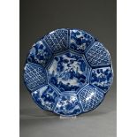 Faience humpback plate with chinoiserie decoration in blue painting, probably Frankfurt, 18th centu