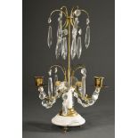 Small Gustavian table chandelier with marble base and shaft and prism pendant on brass mount, Swede