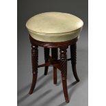 Mahogany swivel stool with mint green leather upholstery on turned legs, England around 1840, h. 51
