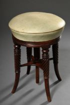 Mahogany swivel stool with mint green leather upholstery on turned legs, England around 1840, h. 51