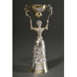 A figurative wedding cup with floral decoration after a Renaissance model, standing bride in a long