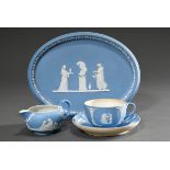 3 Various pieces of Wedgwood Jasperware Solitaire with classic bisque porcelain reliefs on a light 