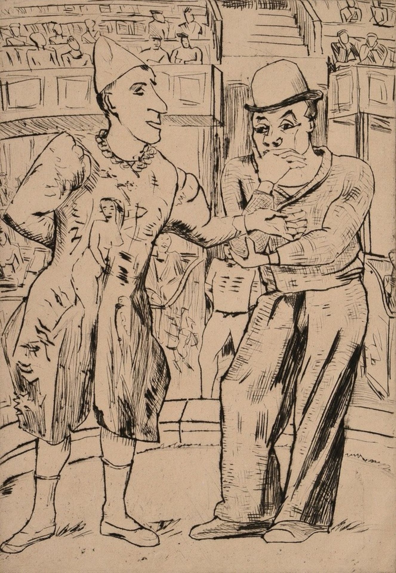 Heckel, Erich (1883-1970) „Zwei Clowns“ 1929, Radierung, 18/20, u. sign./dat./betit./num., PM 27x18