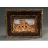 Small cork diorama ‘Castle ruins with staffage’, 4.5x30x23cm, small defects