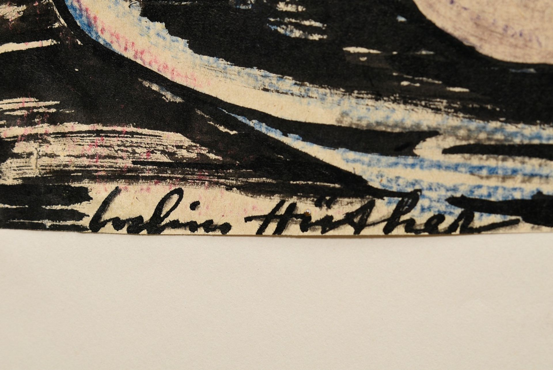 Hüther, Julius (1881-1954) "Schweinekopf" 1947, Tinte/Gouache/Farbstift, u. sign./dat., auf Papier  - Bild 3 aus 4