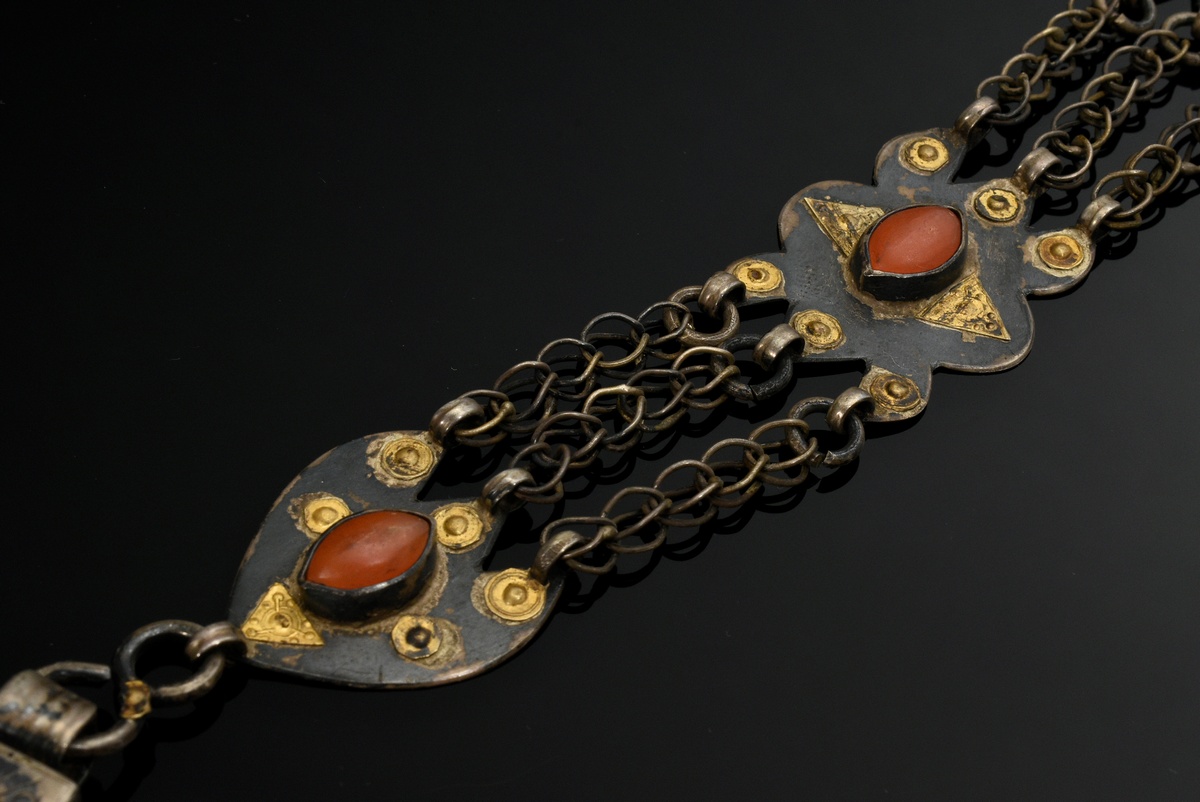 Yomud Turkmen necklace with openable amulet container "Kümsch Doga", chased crescent and sun-shaped - Image 6 of 9