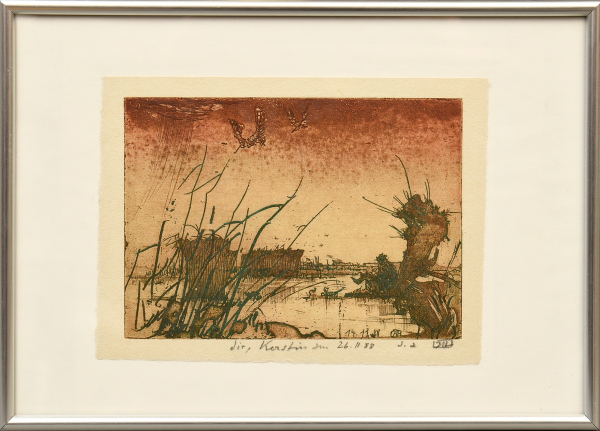 Janssen, Horst (1929-1995) 'Lakescape' 1988, colour etching, e.a., b. sign./dat./dedicated, sign./d - Image 2 of 3