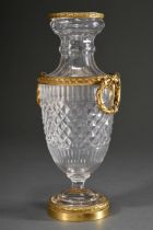 Klassische Kristall Vase im Steinelschliff mit feuervergoldeten Montierungen und Lorbeerkranz Handh
