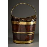 Elipsoid mahogany bucket with brass insert and bands, England 19th century, 37x37x28.5cm, 1 brass r