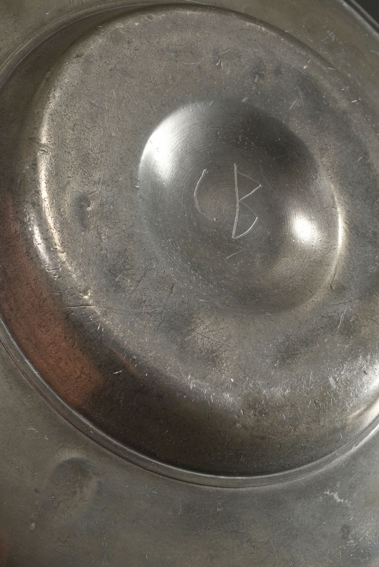 3 pewter wide rim plates with a humped centre, each dated and marked on the rim "A.R.D. Anthon Melc - Image 8 of 8