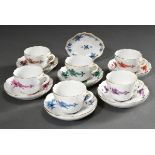 7 Various pieces Meissen "Hofdrache" in different colors with gold staffage, 1924-1934, consisting 
